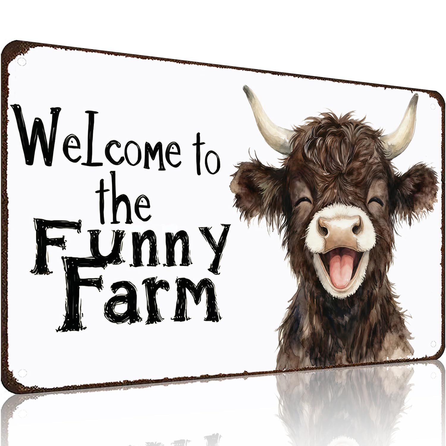 Funnysign Cow Lovers Gifts Highland Cow Welcome To The Funny Farm Tin Sign for Home Farm Garden Yard Entrance Decor 8 X 12 Inch (26010)