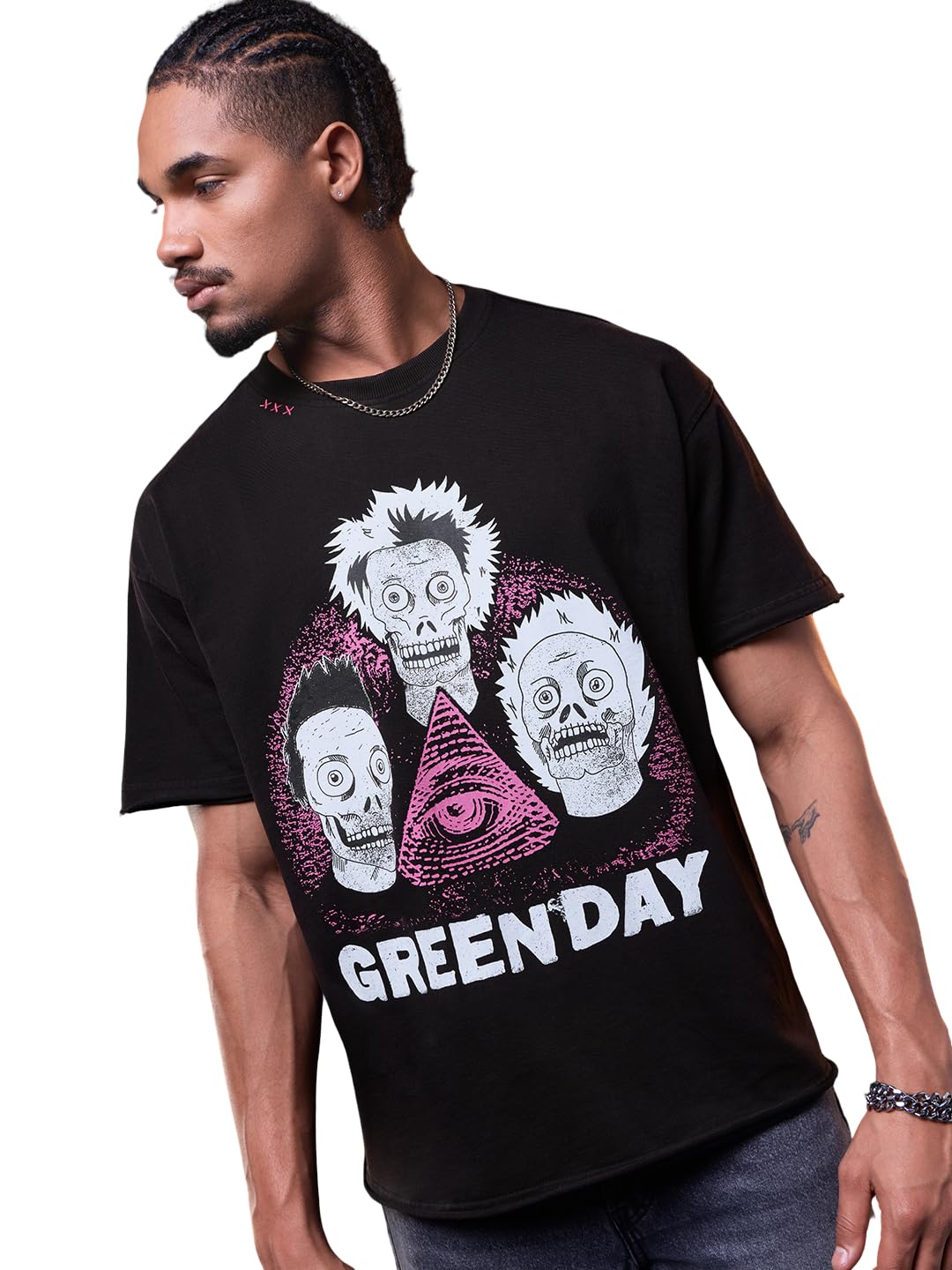 The Souled Store Green Day: Icons Uomini e Ragazzi Maniche Corte Girocollo Nero Grafica Stampata Cotone Spalla Goccia Leggero Streetwear Casual Oversize T-Shirt