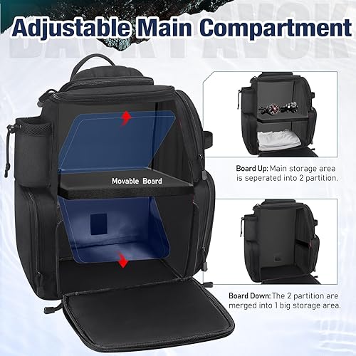 Miniatura 4 de Piscifun - Mochila para aparejos de pesca con 4 bandejas, bolsa grande de almacenamiento al aire libre con cubierta protectora para lluvia, para