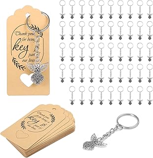 GWHOLE 50pcs Guardian Angel Keychain, Silver Key Ring Baptism Pendant Keychain Gift Light Weight Alloy Decoration with Thank You Tag for Holiday Birthday Party