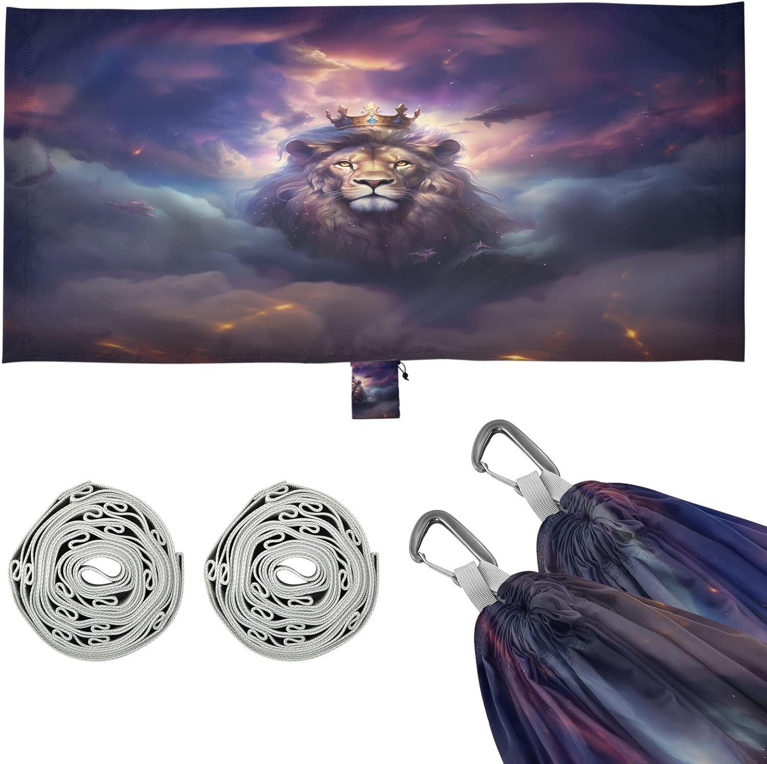 ALAZA Lion in Nebula Camping Hammocks Single or 2 Person 500 lbs Portable Parachute Travel Hammock w/Tree Straps for Hiking Backpacking Indoor Outdoor