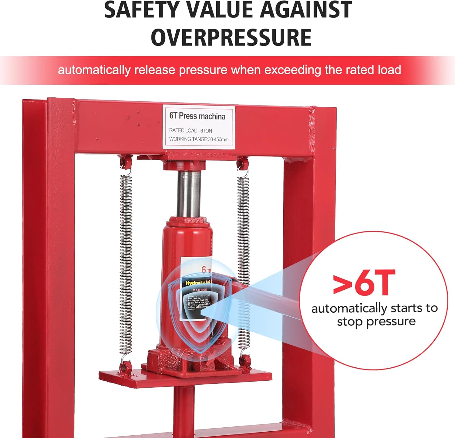 Hydraulic Press 6 Ton Hydraulic Shop Press H-Frame Garage Floor Adjustable Shop Press with 2 Plates Adjustable Working Table Height, Red