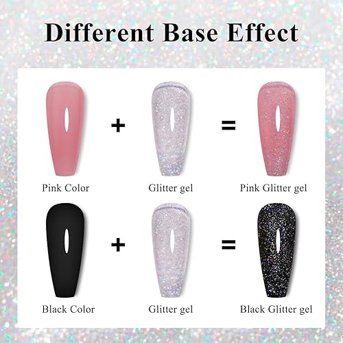 Miniatura 3 de Esmalte de uñas de gel con purpurina, 0.5 onzas líquidas, esmalte de uñas de gel iridiscente plateado transparente con purpurina brillante