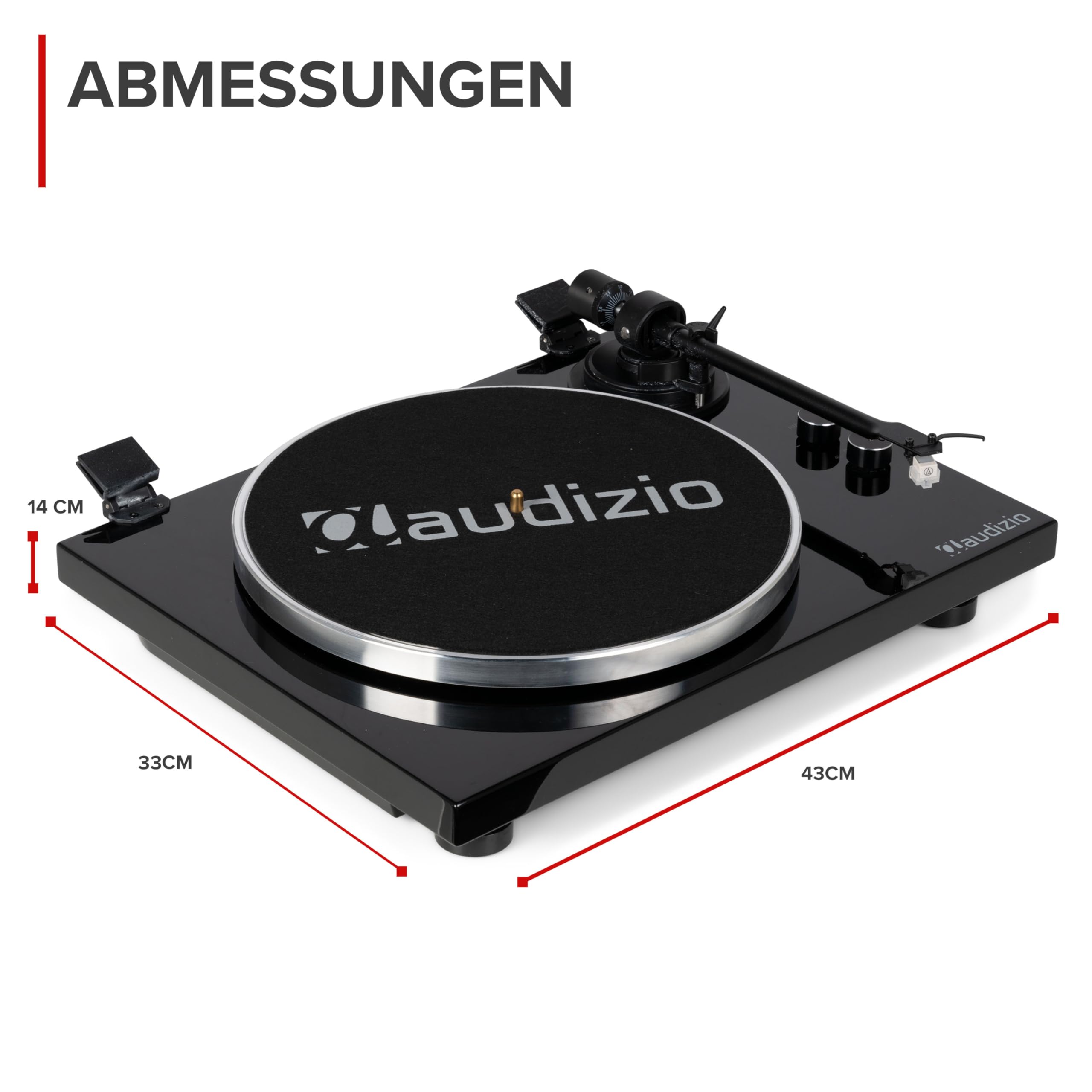 Audizio Toledo Plattenspieler Bluetooth Schallplattenspieler 33/45 RCA | Tonabnehmer, Vorverstärker, Riemenantrieb, Aluminium-Tonarm, Anti-Skating, Vinyl Player, Record Player, Turntable, Gramofon