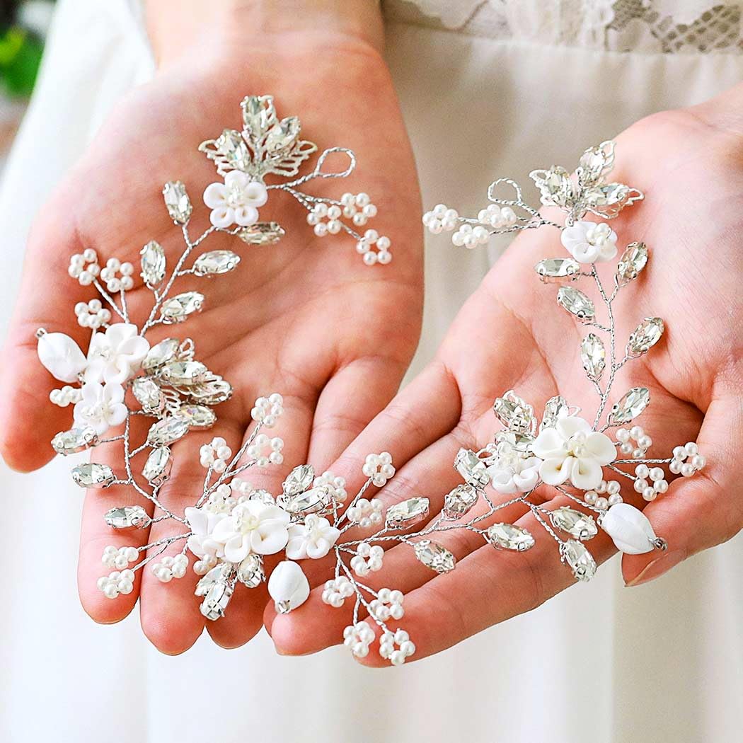 GORAIS Flower Wedding Hair Vine Crystal Bridal Hair Accessories Pearl Bride Hair Pieces for Women and Girls - Image 4