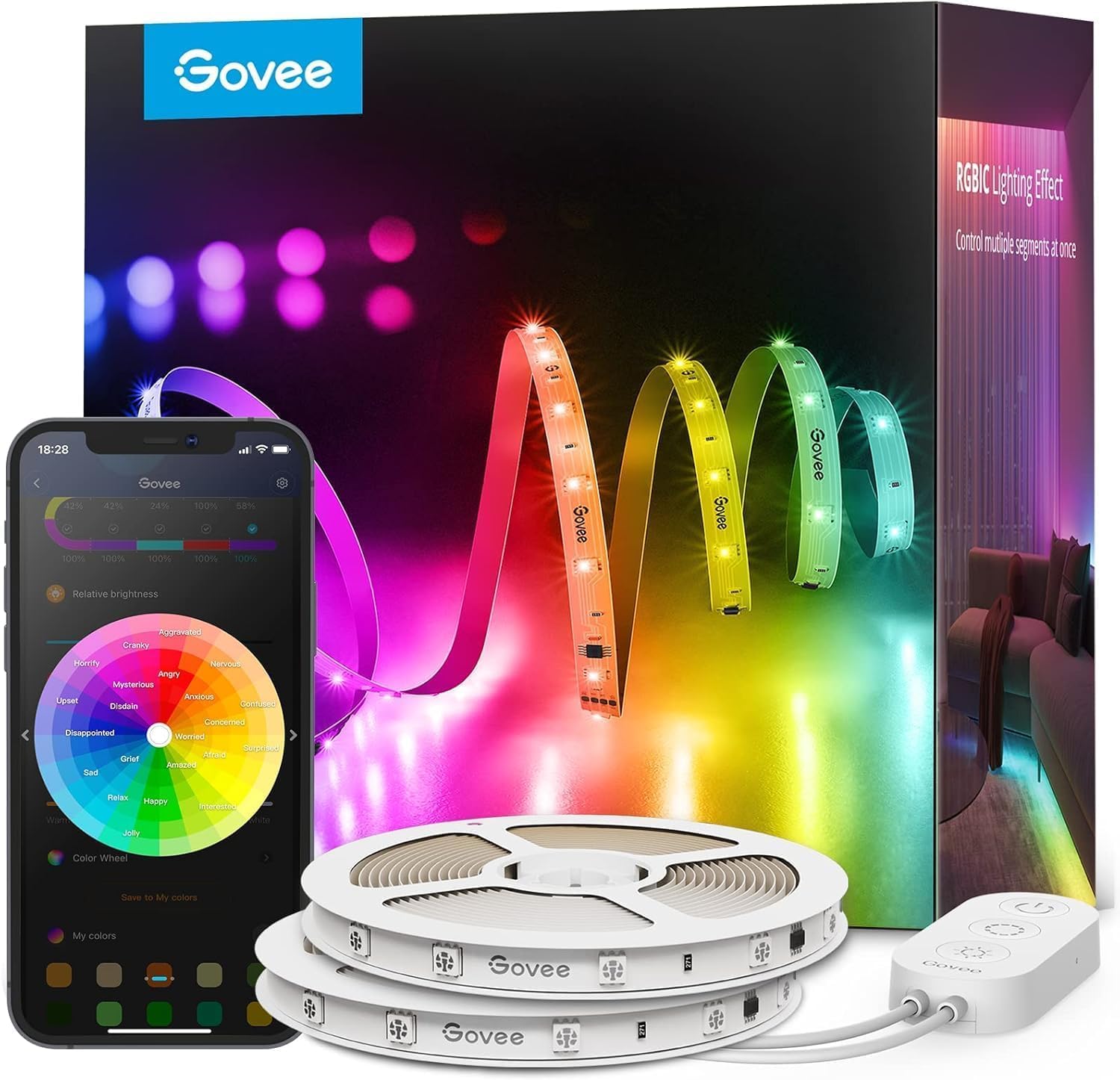 Govee Tira de LED de 30 m, Luces LED RGBIC Inteligente Tira de Luces De Navidad, Funciona con Alexa y Asistente de Google, Control de aplicaciones, Sincronización de música, para fiestas, hogar, 2