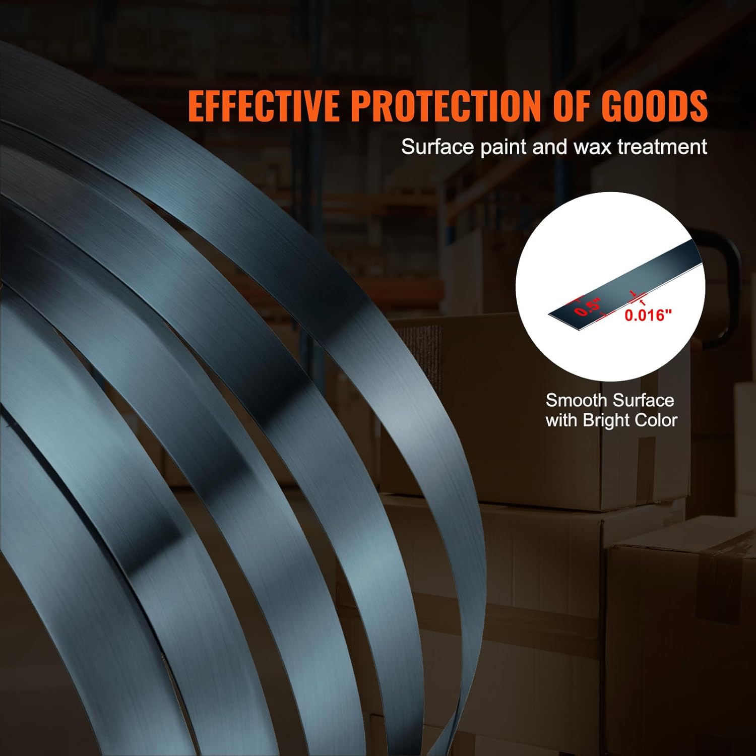 VEVOR Packaging Steel Strapping Roll, 330' Length x 1/2" Width x 0.016" Thickness, 1100 lbs Break Strength, Heavy Duty Banding Pallet Strap Coil, Portable Strong Banding Packing Metal Straps, Black