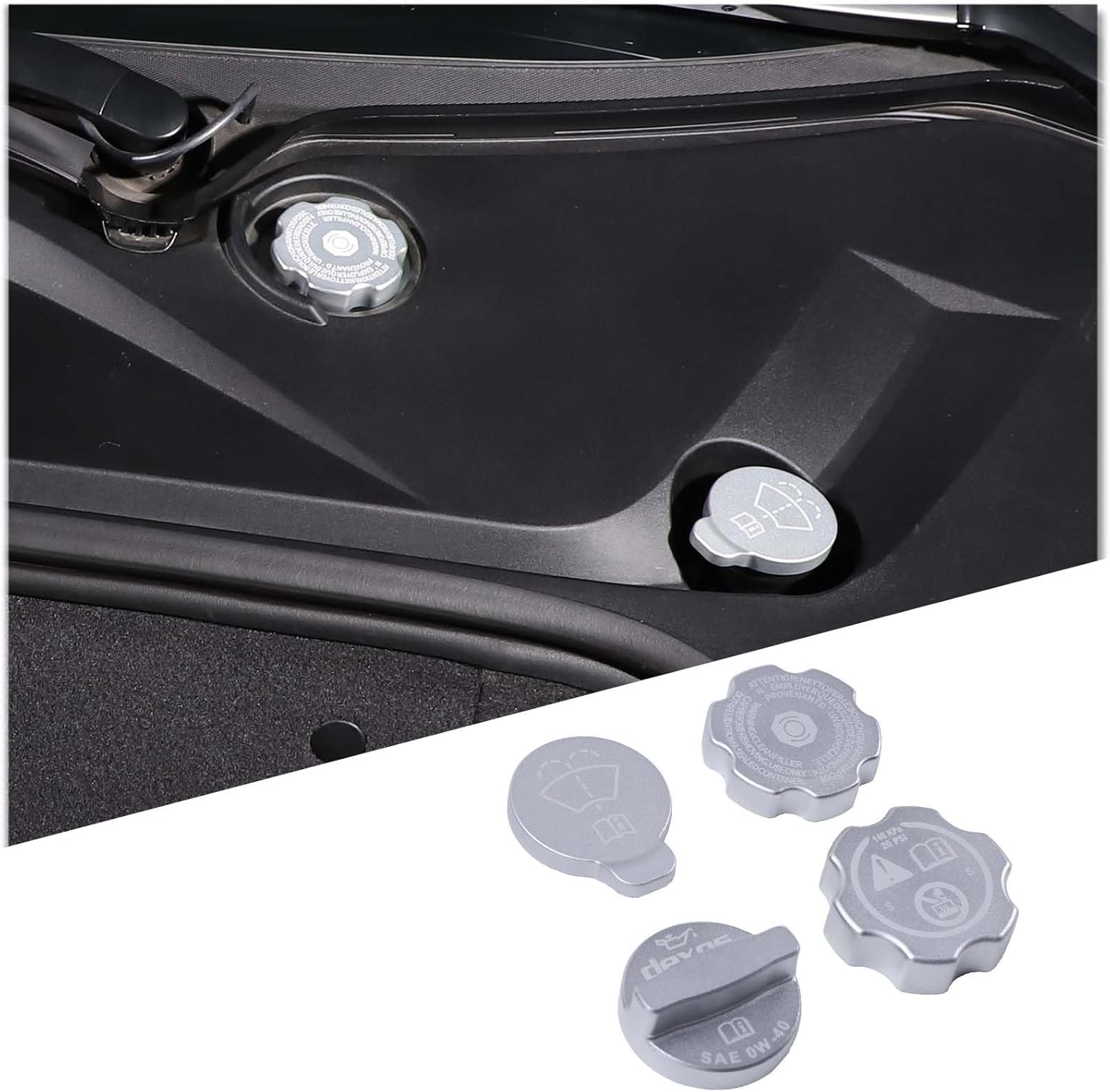 Engine Oil Cap Radiator Cap Washer Cap Brake Fluid Cap Cover Trim Compatible with Corvette C8 2020-2023,luminium Alloy Engine Cap Cover Set，Windshield filler cap 4PCS (Red)