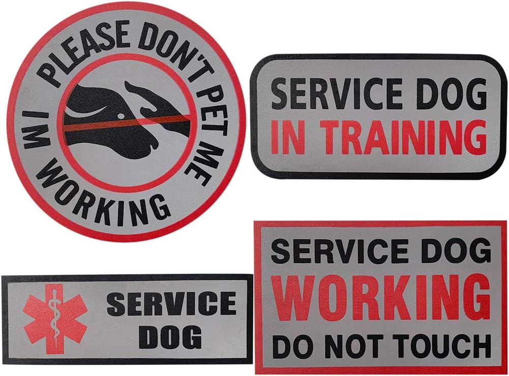 Service Dog Patches for Dog Vest, Don't PET ME I'm Working Service Dog in Training Do Not Touch, Reflective Dog Patches for Dog Vest Harnesses,Collars,Leashes,Backpack -(Bundle 4 Pieces)
