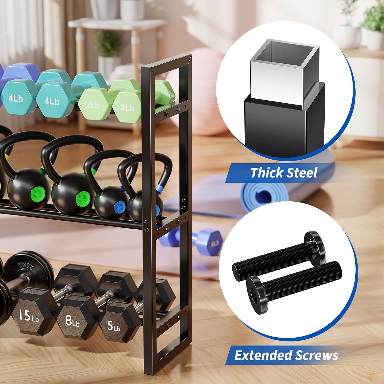 Dumbbell Rack (Rack Only), 350LB Capacity Heavy-Duty Weight Rack for Home Gym, Adjustable Width Stand for Dumbbells Kettlebells, Black
