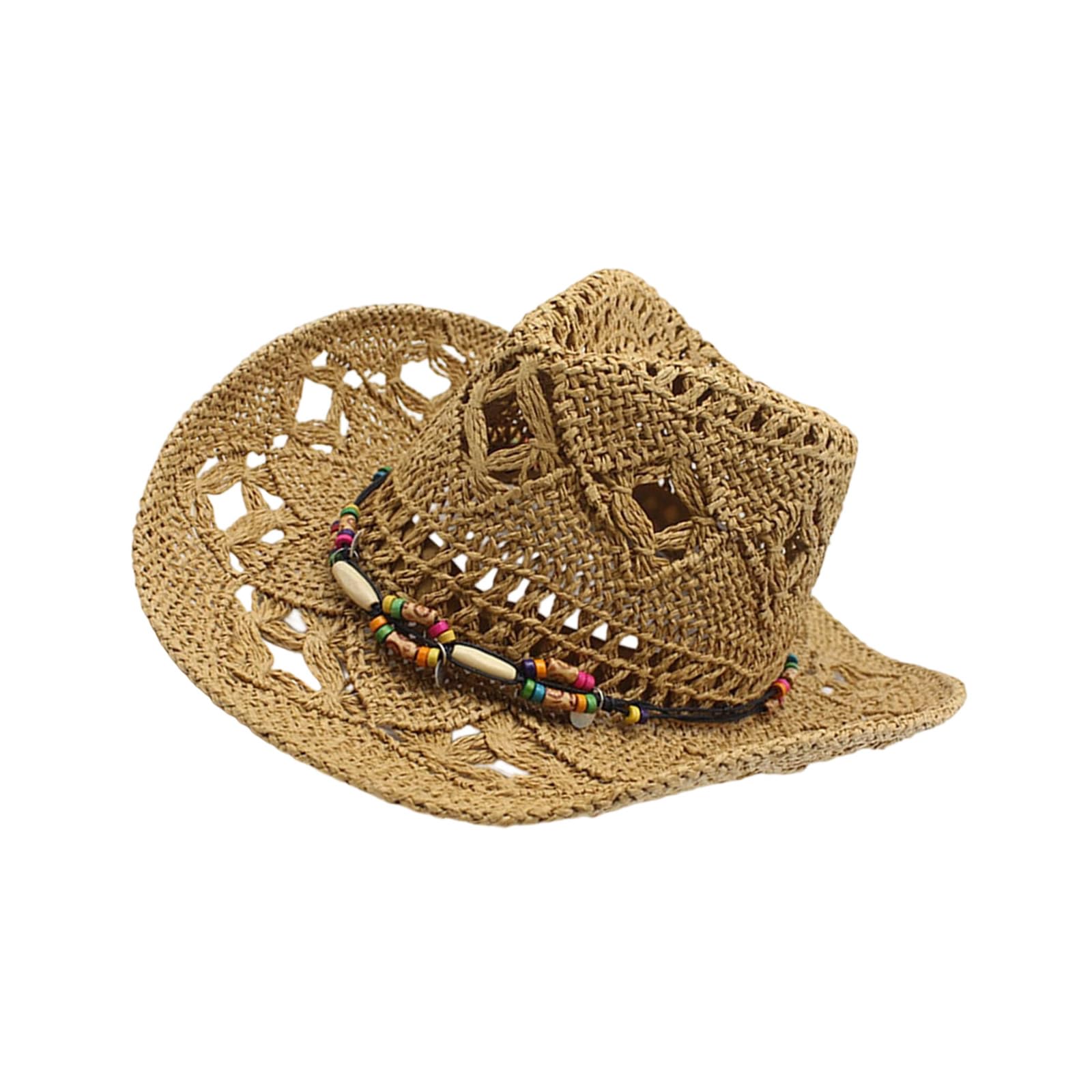 MICFENY Western Sun Hat Soft Paper Straw Hollowout Design Panama Hat for Beach Vacation Holiday Gathering Headwear