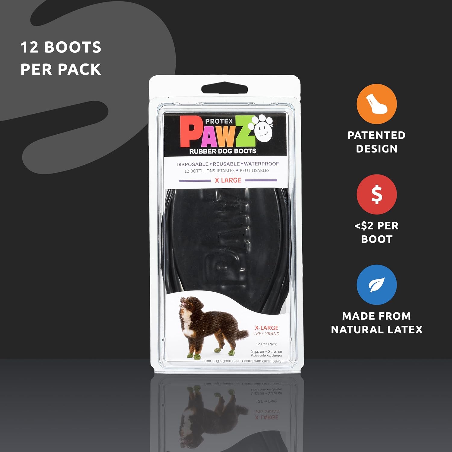 PawZ Rubber Dog Boots - Waterproof Non-Slip Dog Shoes for Hot Pavement, 12 Pack