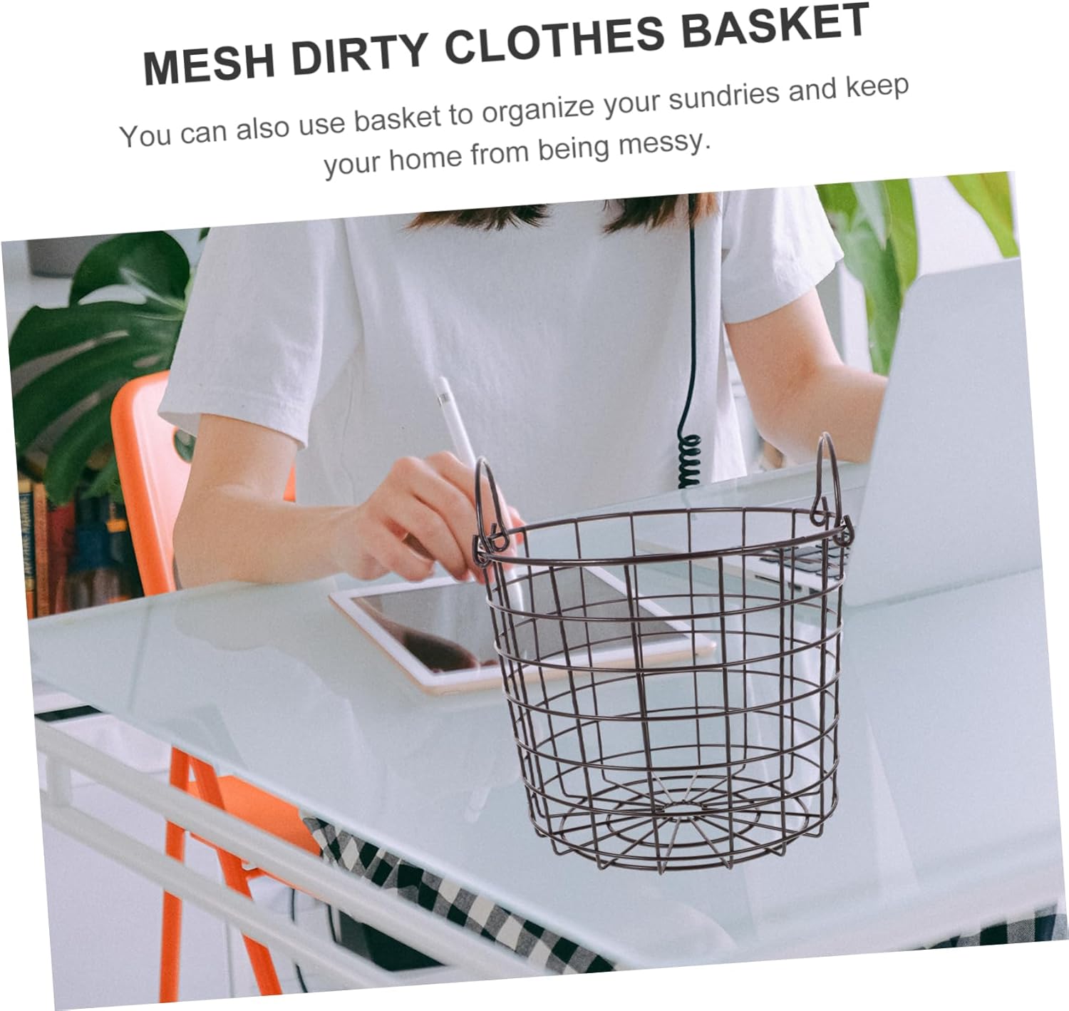 Cabilock Laundry Hamper with Iron Design Medium Coffee Colored Storage Basket for Home and Dorm Easy Carry Double Handle Organizer for Clothes and Sundries Practical Laundry Storage