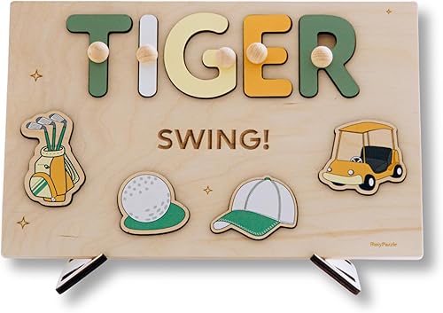 Rompecabezas con nombre de golf, agujero en un cumpleaños, regalo de bebé, rompecabezas temáticos deportivos para niños pequeños, regalo de bautismo