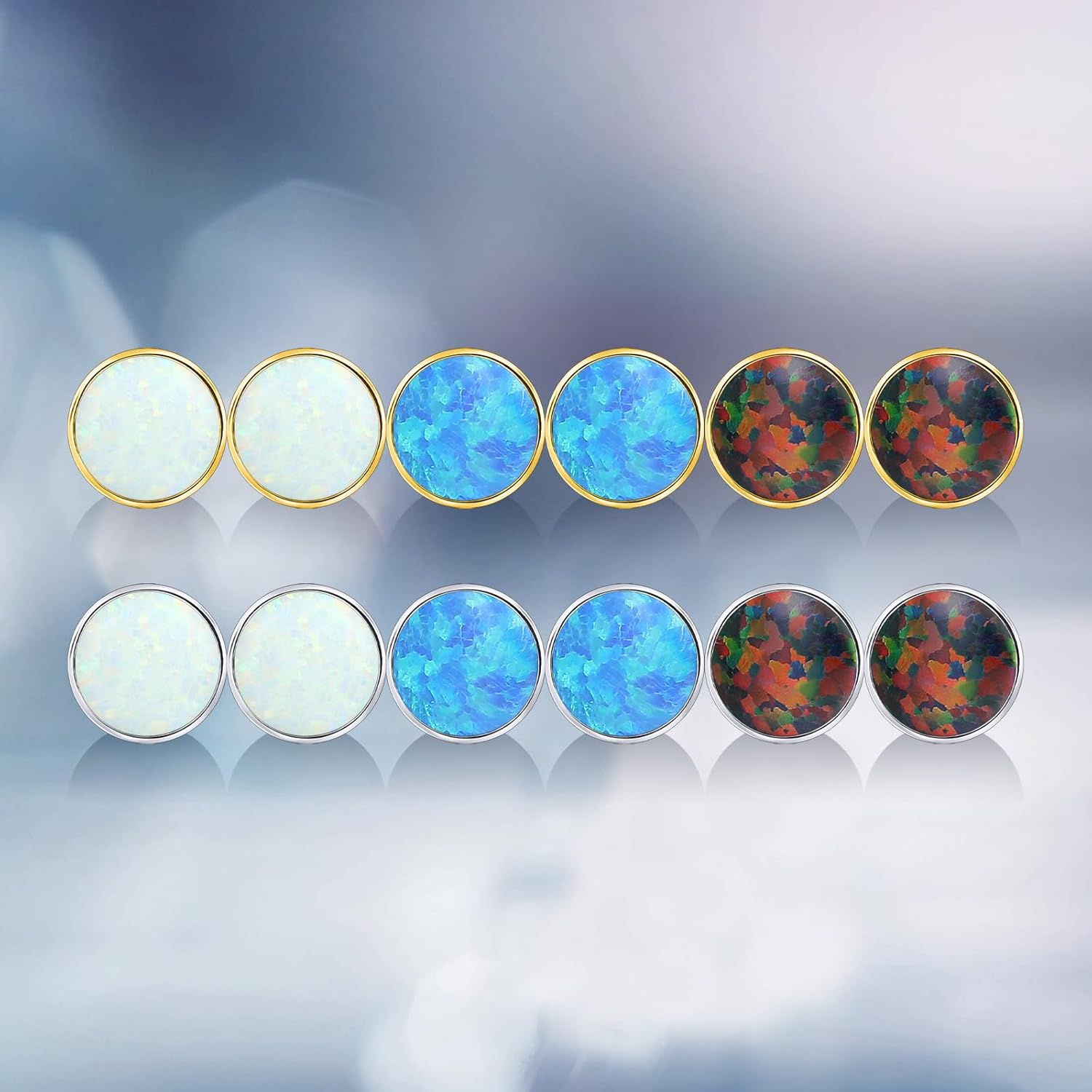 Limerencia Titanium Earrings, White/Blue/Black Opal Stud Earrings, F136 Implant Grade|Suitable for Sensitive Ears of Both Men and Women - Image 3