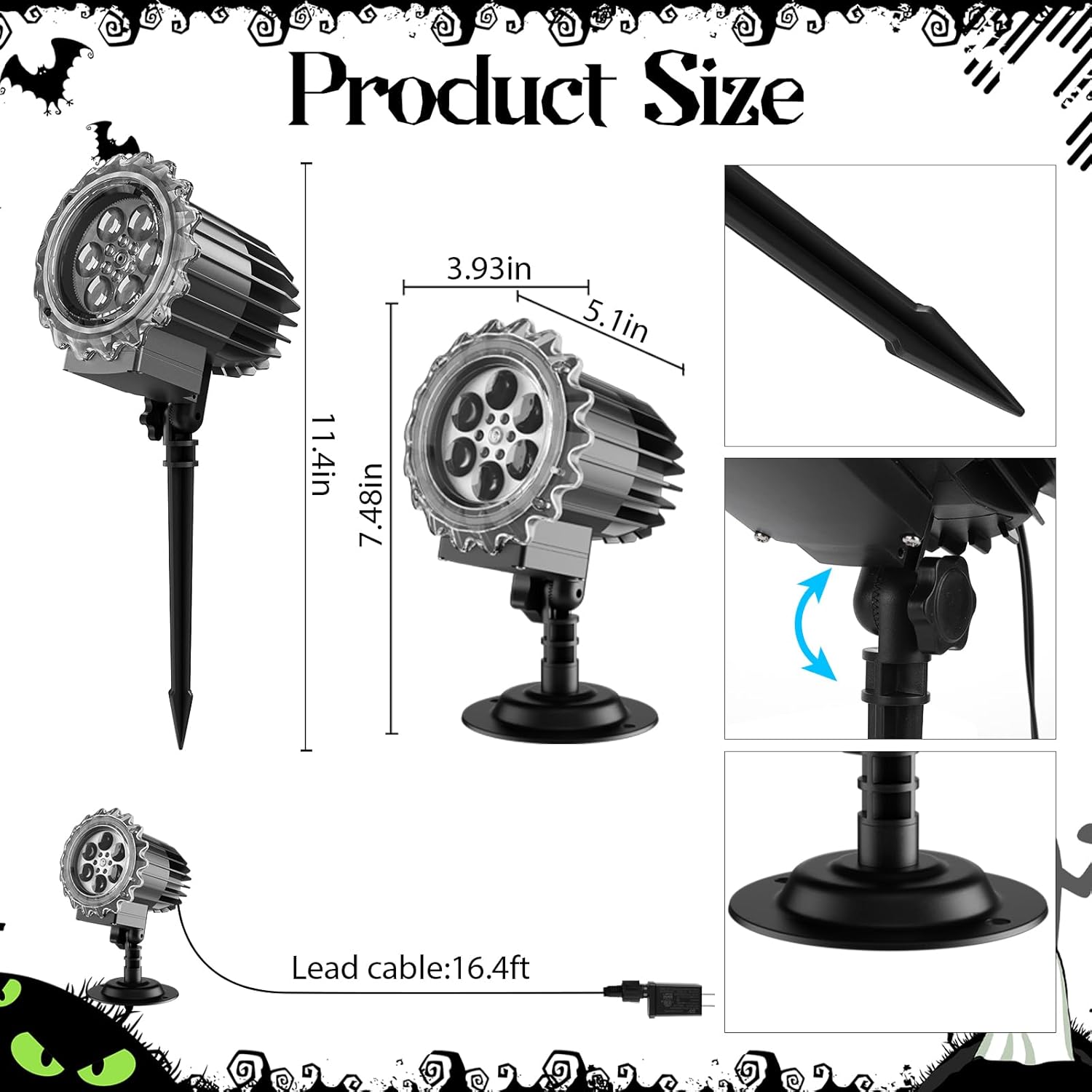 2 Pack Halloween Ghost Decorations with LED Lights & Witch Hats + 3D Ghost Projector Lights, Waterproof Outdoor Halloween Decor for Yard, Porch, Garden, Lawn & Party