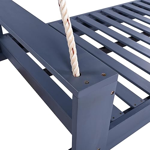 Vista 17 de Merax Columpio de madera de acacia para patio y jardín, sofá cama de día con cuerdas de cáñamo, fácil de montar, color negro