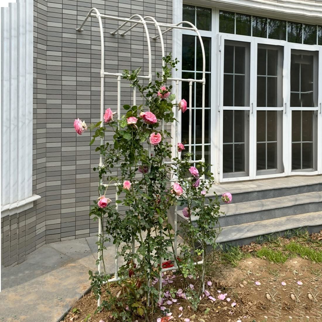 Wytrzymała metalowa kratka ogrodowa, pergola montowana na ścianie, do pnących róż i roślin, odporna na warunki atmosferyczne, wysokość 2,4 m, czarna, wsparcie na zewnątrz, do dekoracji ogrodu