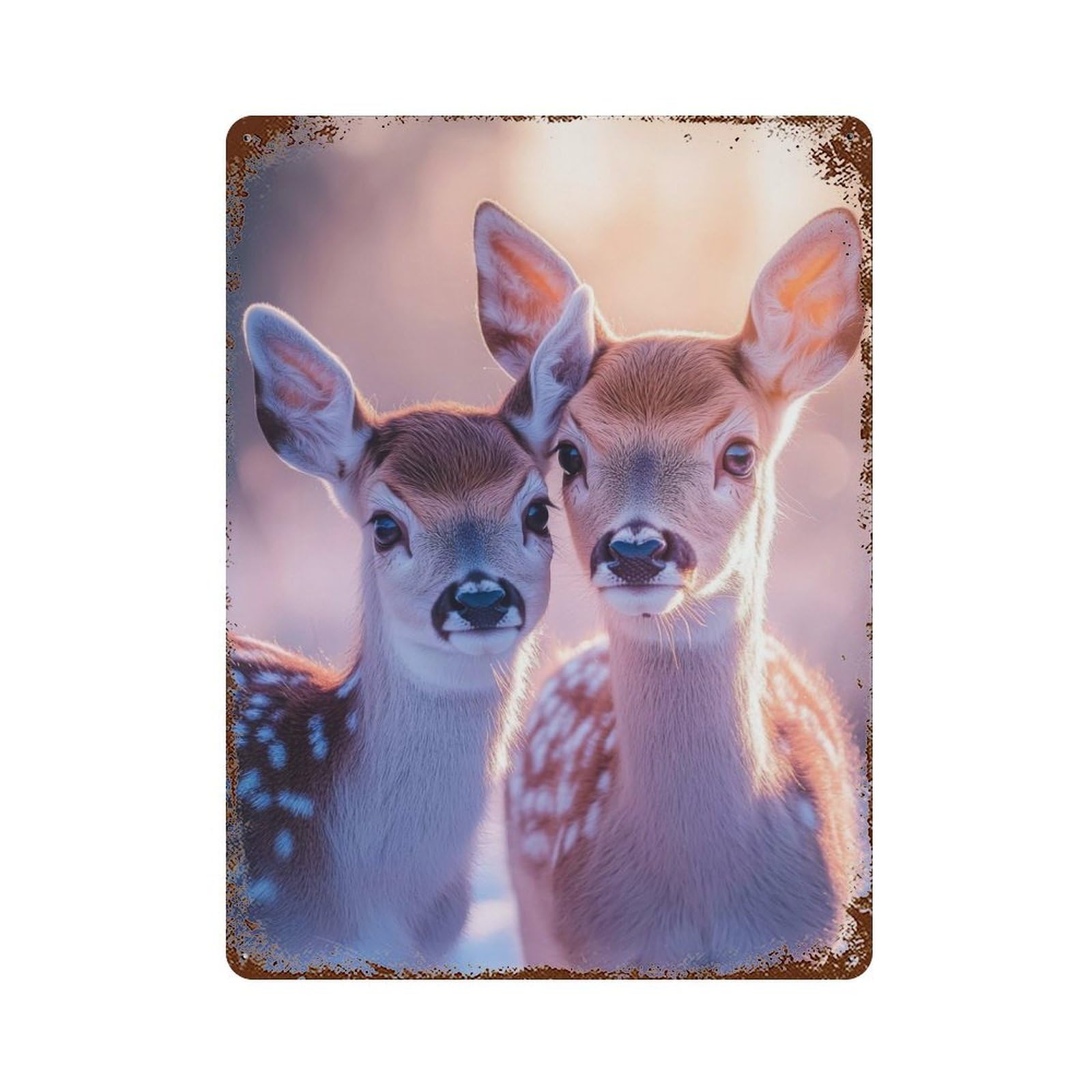 Two Fawn Deer Portrait Vintage Wall Sign 15.7"x11.8", Rust Effect Metal Decor for Living Room, Hallway And Home Decor