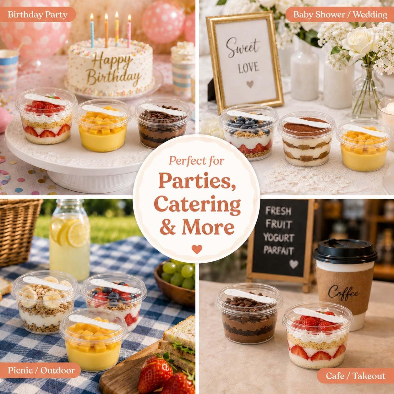 25 Pack 8 oz Dessert Cups with Lids and Spoons, Clear Parfait Cups