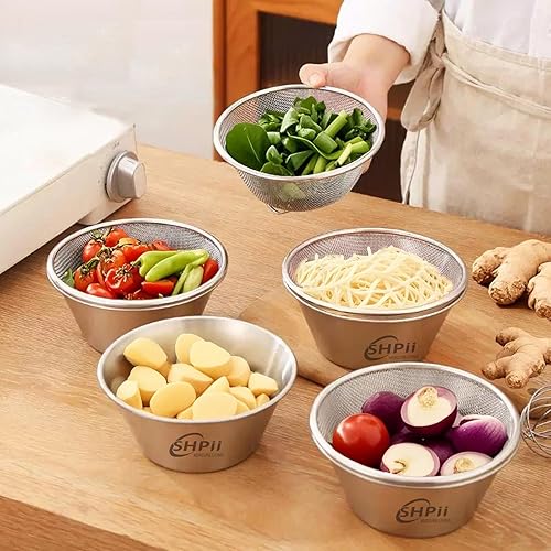 Miniatura 7 de Mini colador de acero inoxidable 304 de 2 piezas con tazón para mezclar, cocina de cocina, lavado de frutas y verduras, preparación de la parte