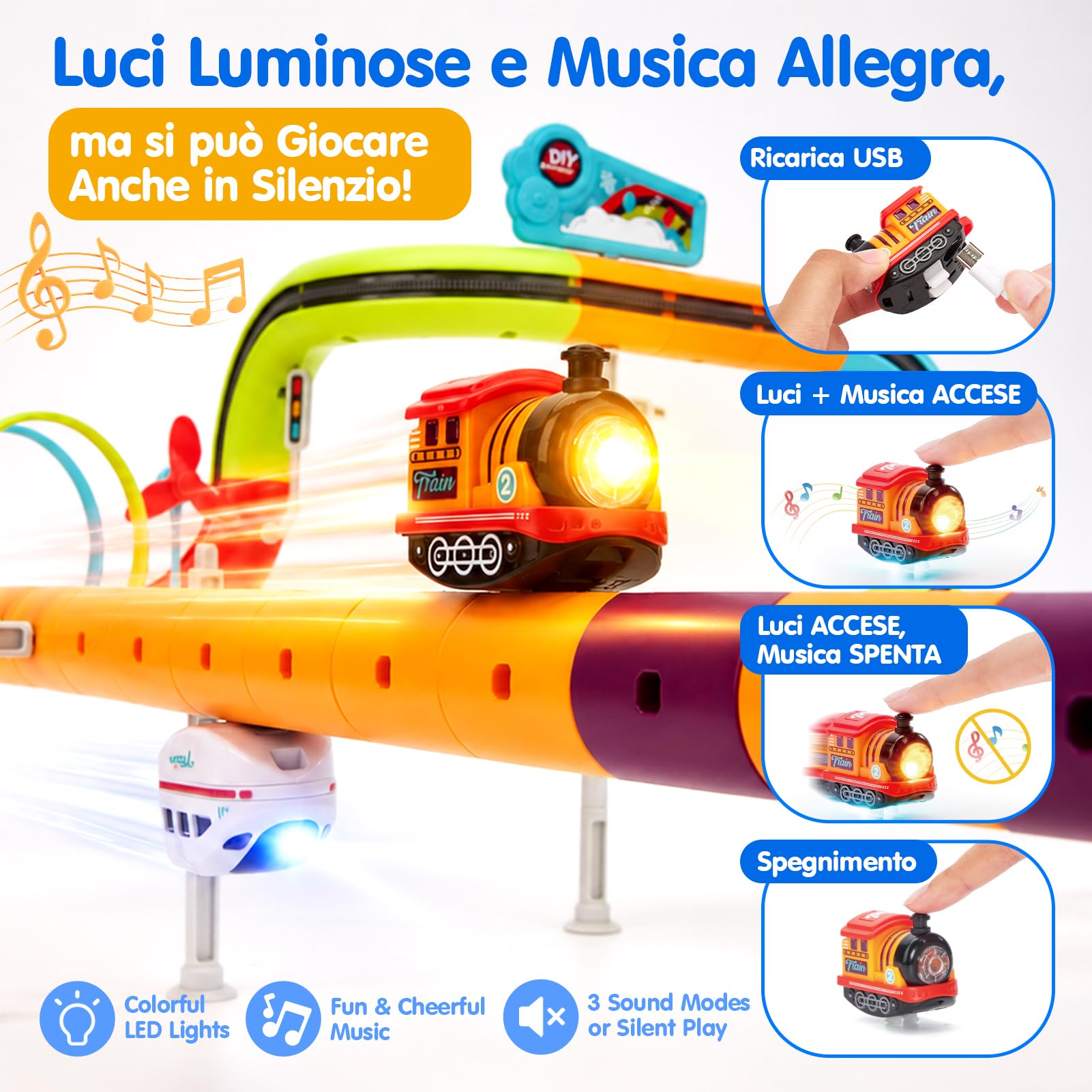 hahaland Pista Macchinine per Bambini 112 PCS, STEM Giochi Bambino 3-6 Anni | 2 Trenino Elettrico, 3D Antigravità Grande Pista, Smontabile e Ricomponibile, Regalo Bambino Maschio