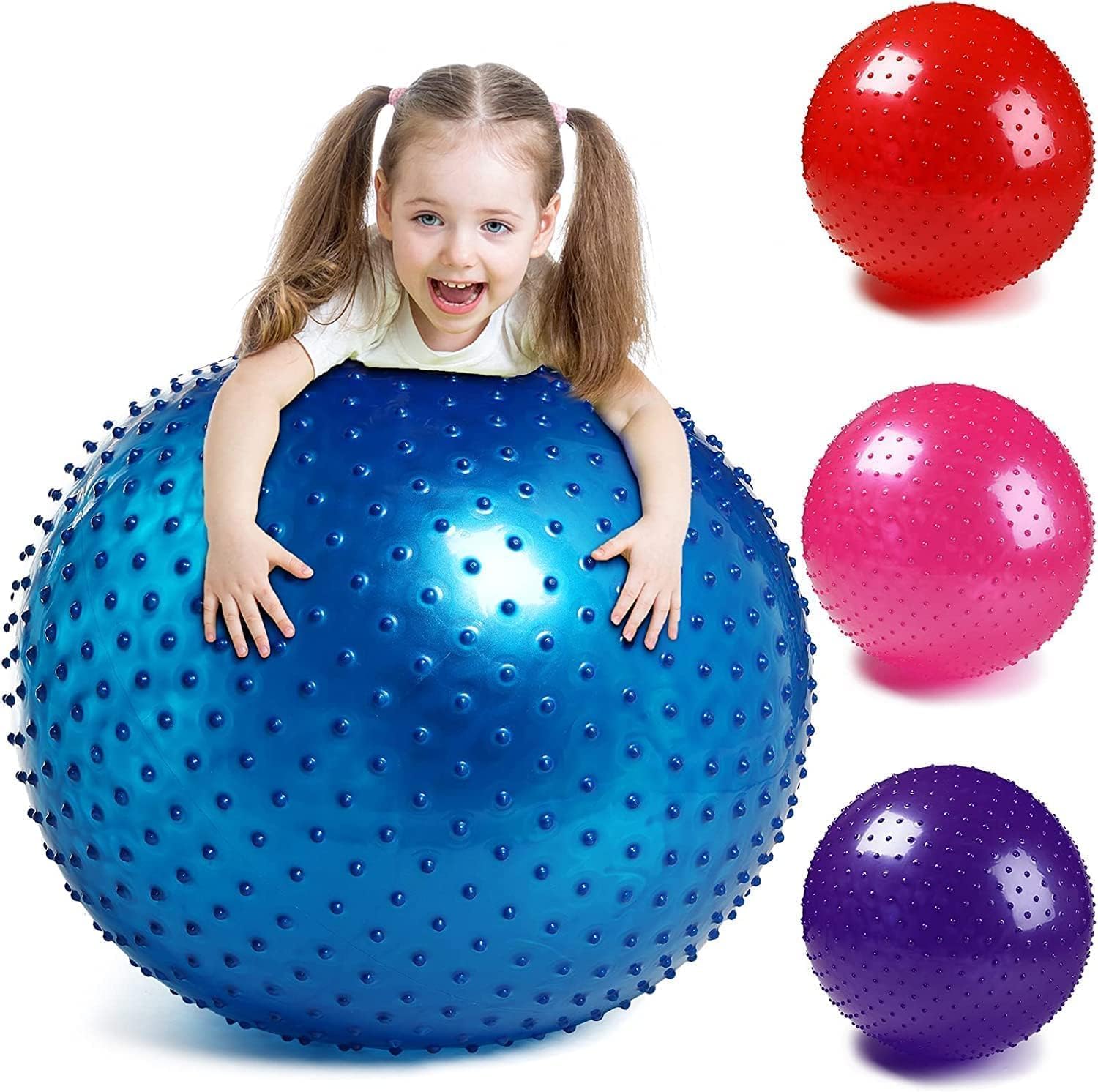 Gnanex Anti Burst Slip Resistant Spike Gym Ball Anti-Burst Balance Stability Gym Exercise Ball with Air Pump for Gym Fitness Balance & Exercise - 75 CM (Blue) 4