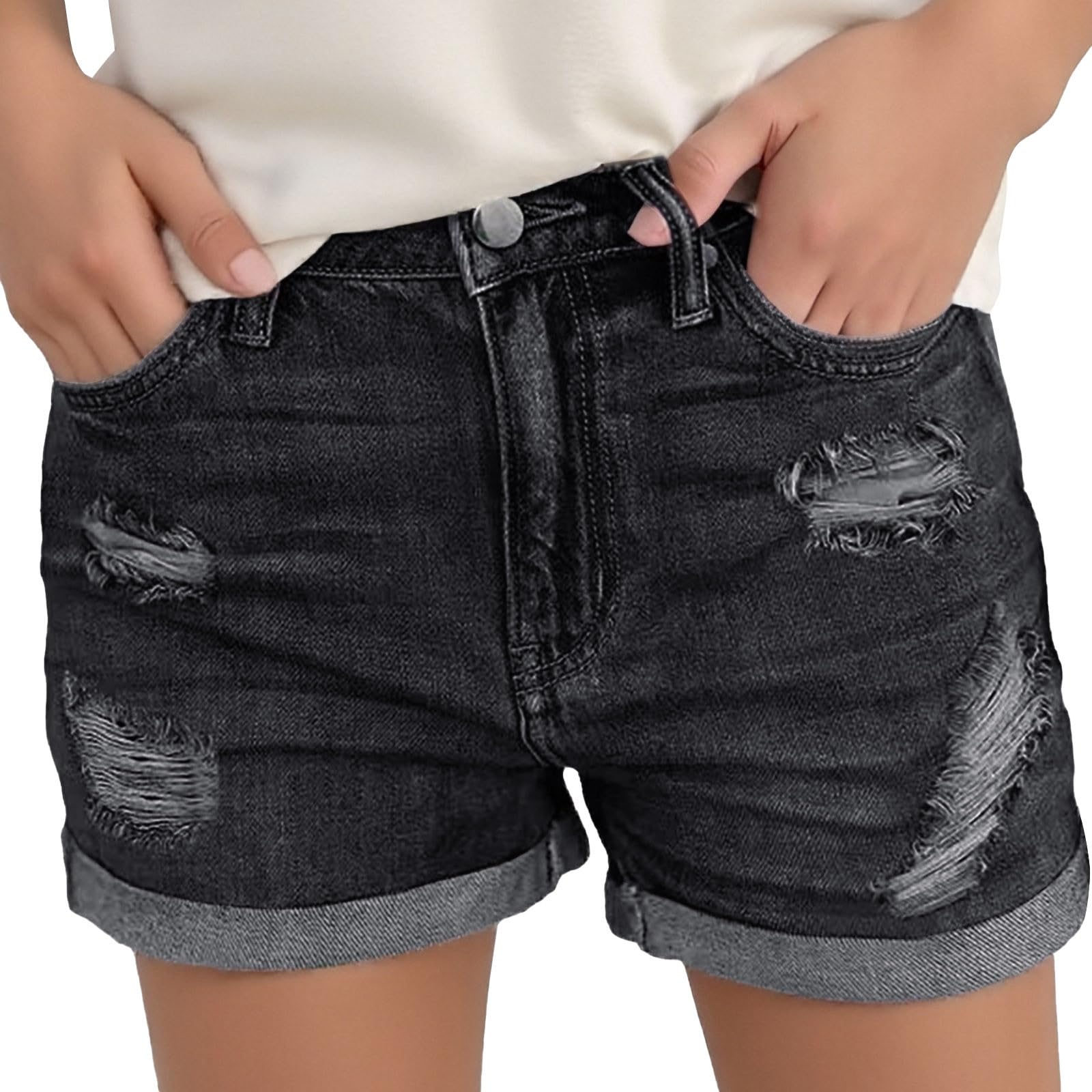 Short Jean Femme Boyfriend Décontracté Été Large Confortable Denim Élastique Taille Moyenne Y2K Trous Jeans Shorts
