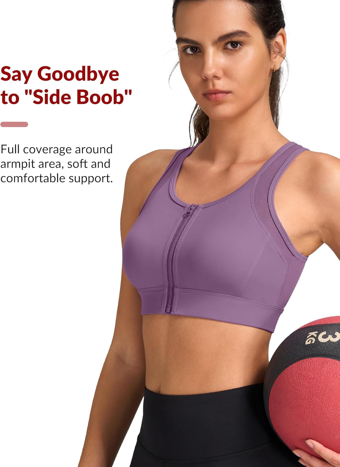 Yvette Front Zip Sports Bras for Women High Impact Mesh Racerback Full Support Sports Bra Plus Size for Running,Purple,XL+ - Image 3