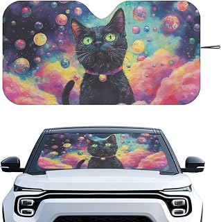 Colorful Cat Sunshade for Car Windshield with Shortage Bag Car Shades for Front Windows Block UV Rays Thant Keep Vehicle Interiro Cool Sun Visor Shade for Big Vans Sedans SUVs