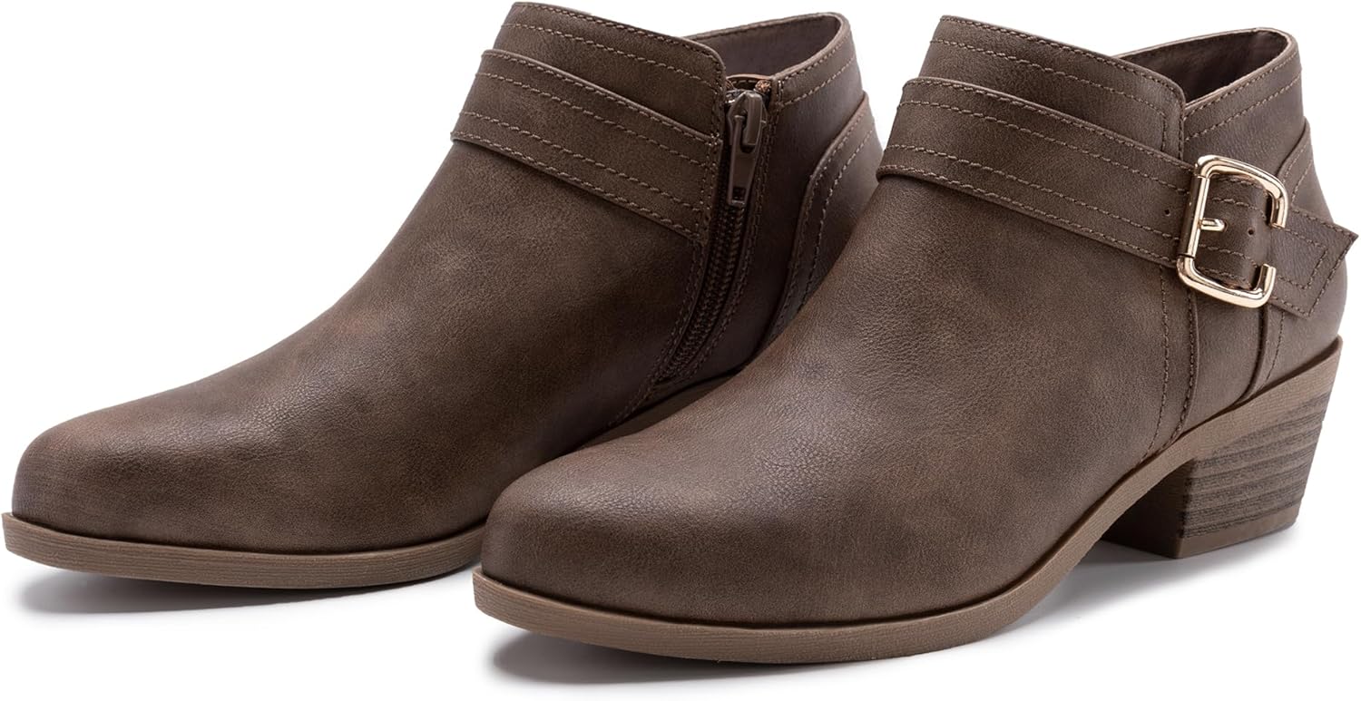 Athlefit Women's Chunky Low Heel Ankle Boots Classic Pointed Toe Side Zipper Booties - Image 6