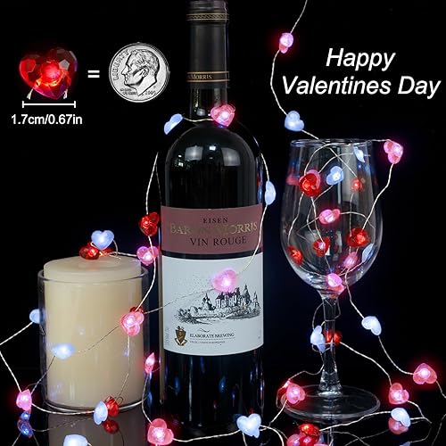 Miniatura 2 de KAiSnova Guirnalda de luces de corazón rojo para el día de San Valentín, cadena de luces de corazón de amor, funciona con pilas con control remoto y