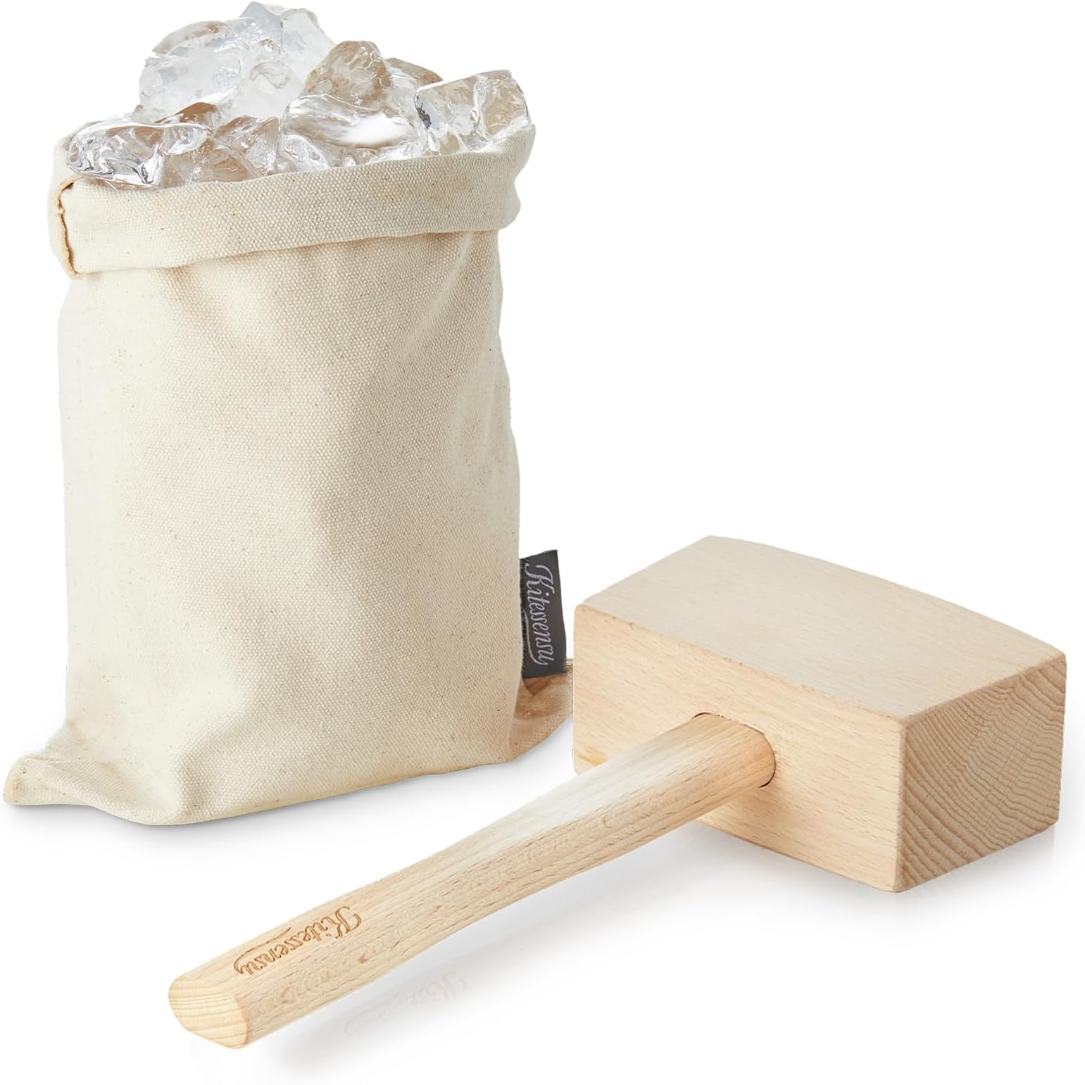 KITESSENSU Lewis Ice Bag and Mallet for Crushed Ice, Canvas Bag & Wooden Mallet Bar Tools Bartender Kit, Ice Crushers for Home Use