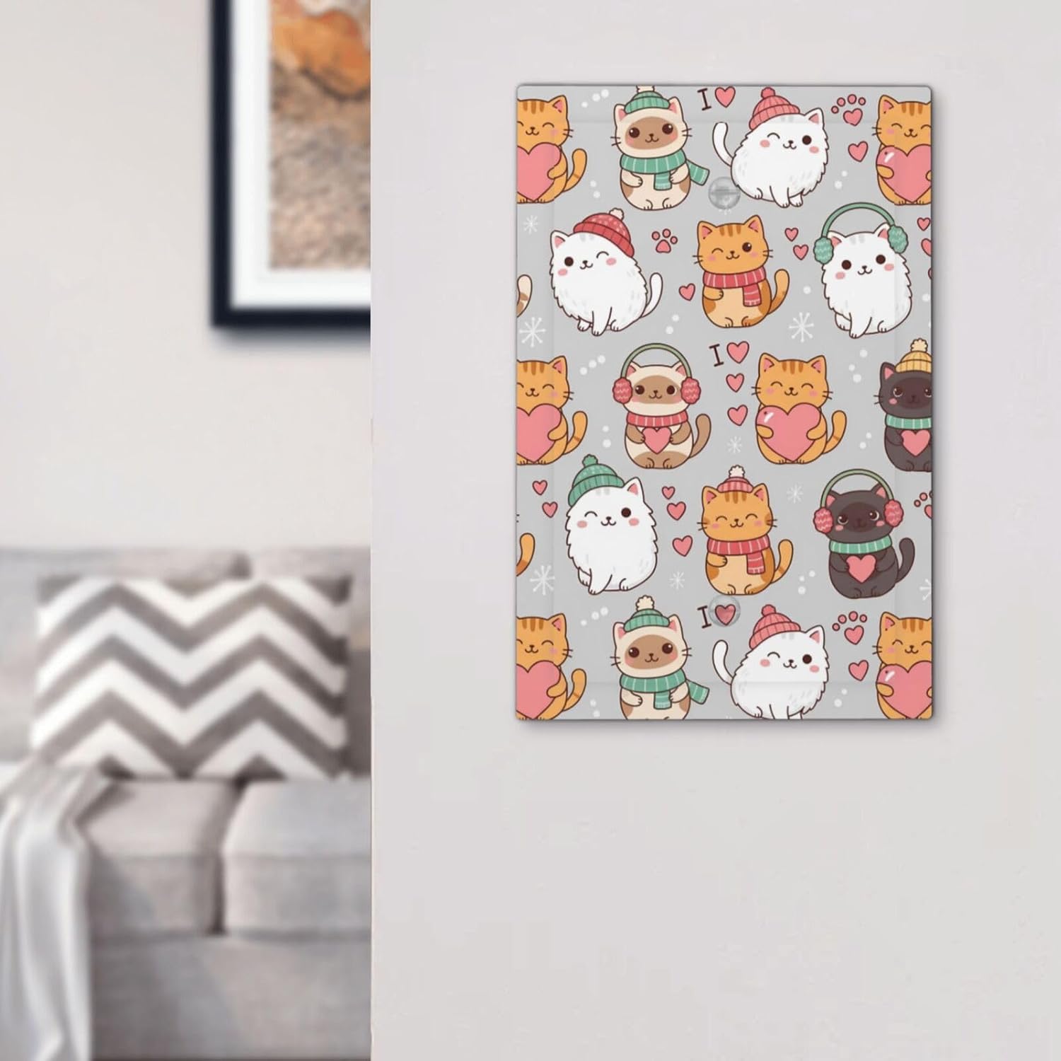 Light Switch Cover Cute Cartoon Cats Heart Paw Print Decorative Switch Plates 1 Gang Blank No Device Outlet Covers Electrical Wall Plates for Bathroom Bedroom Decor