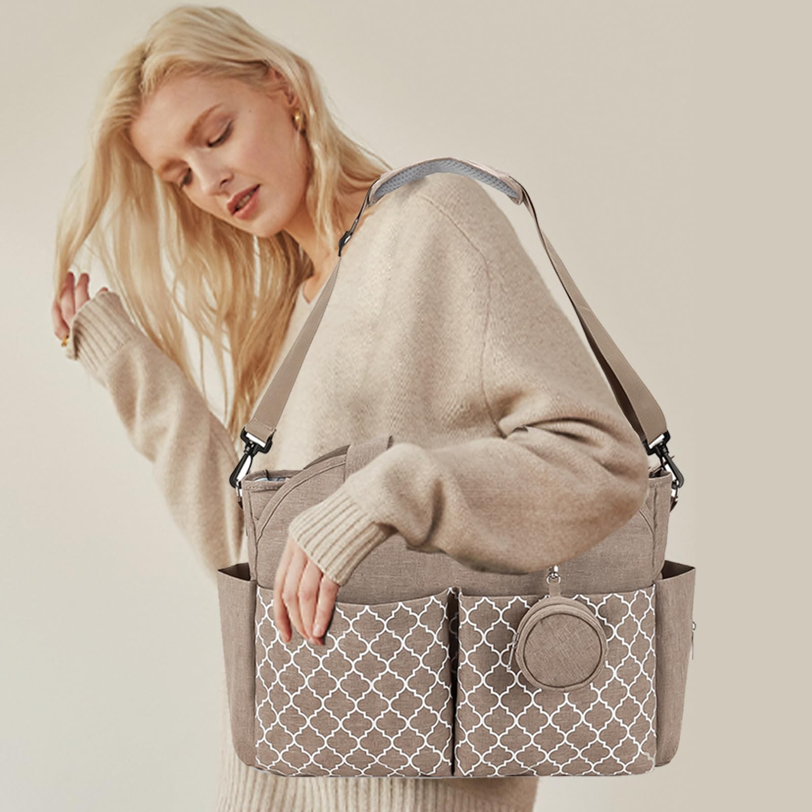Wickeltasche Baby Groß, 13 Fächer Kinderwagen Windeltasche, Wasserabweisende Babytasche mit Schnullerbox, Multifunktionale Schultertasche für Mama, Reisetasche Kliniktasche Geburt