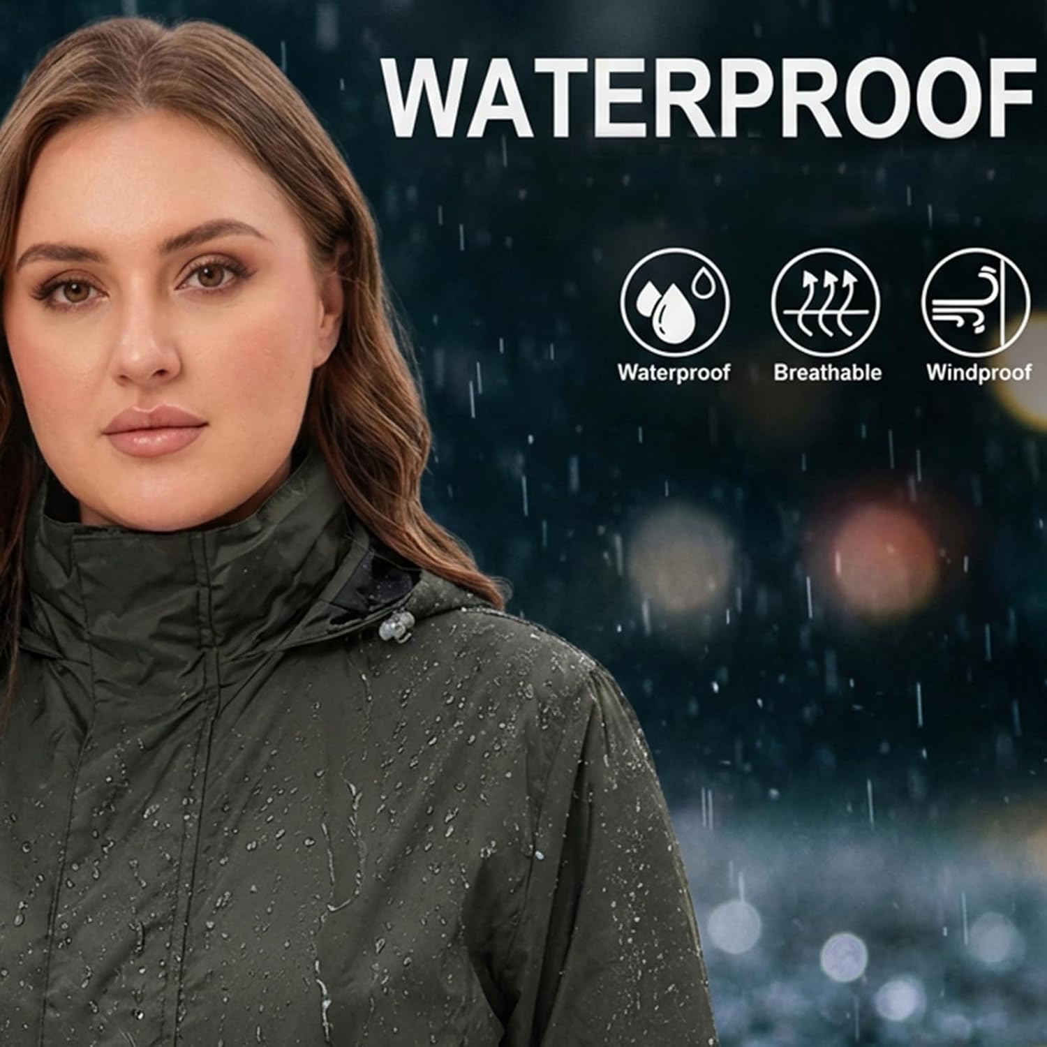 Women's Plus Size Rain Jacket Waterproof Windbreaker 1X-5X Wondproof Raincoat for Hiking Travel with Hood