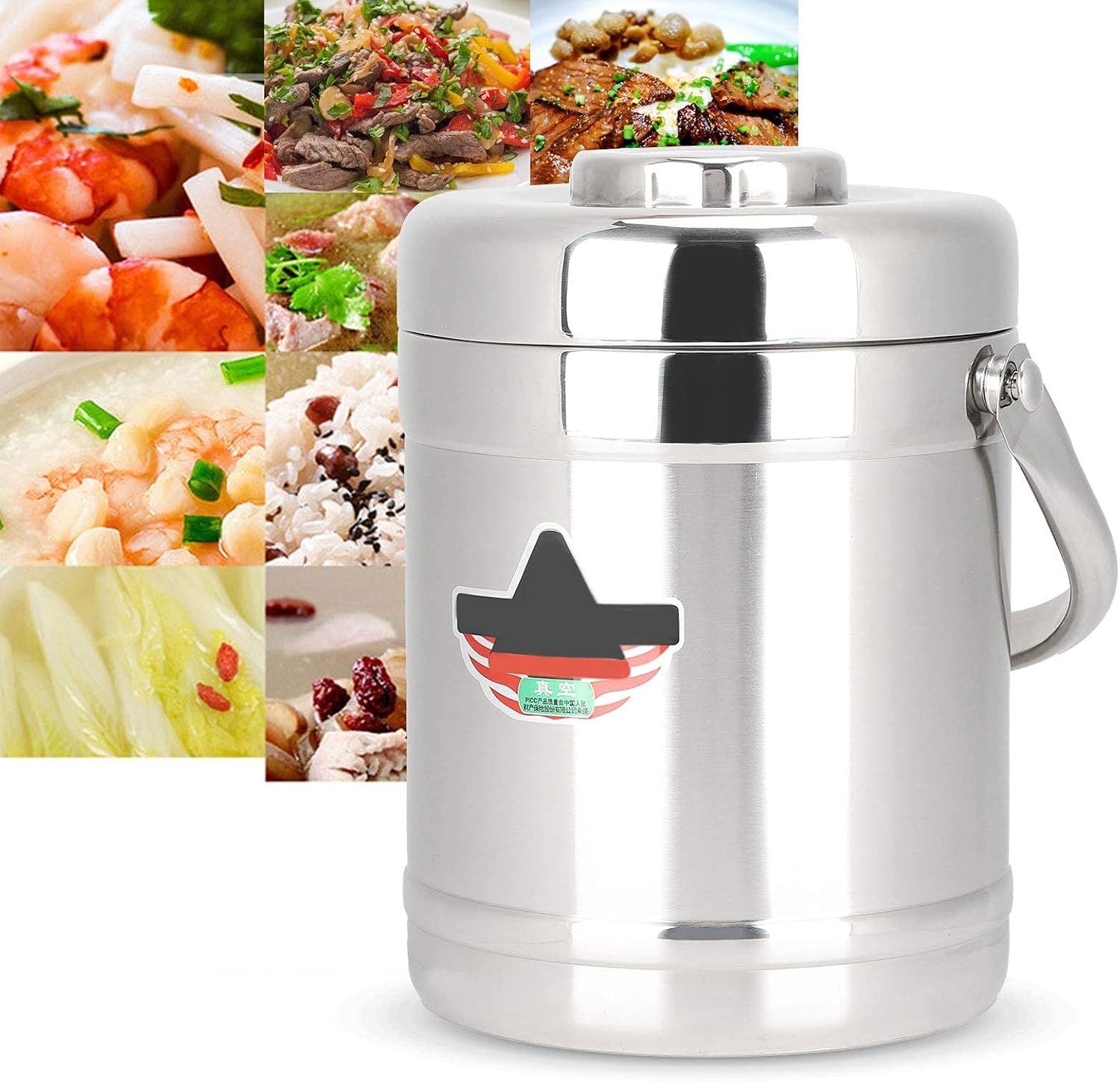 Yosoo 1.8l Vacuum Lunch Box, Straight Shape Double Wall Vacuum Insulated Lunch Box, Three-Layer Design,Storing Staple Food, Dishes, Soup, Stainless Steel Hot Food Container