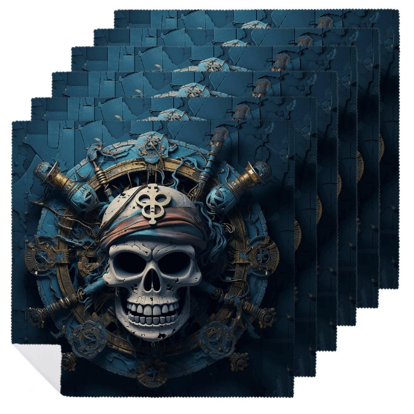 Serviettes de table pirate en tissu lavable de 45x45 cm pour dîner - Lot de 6