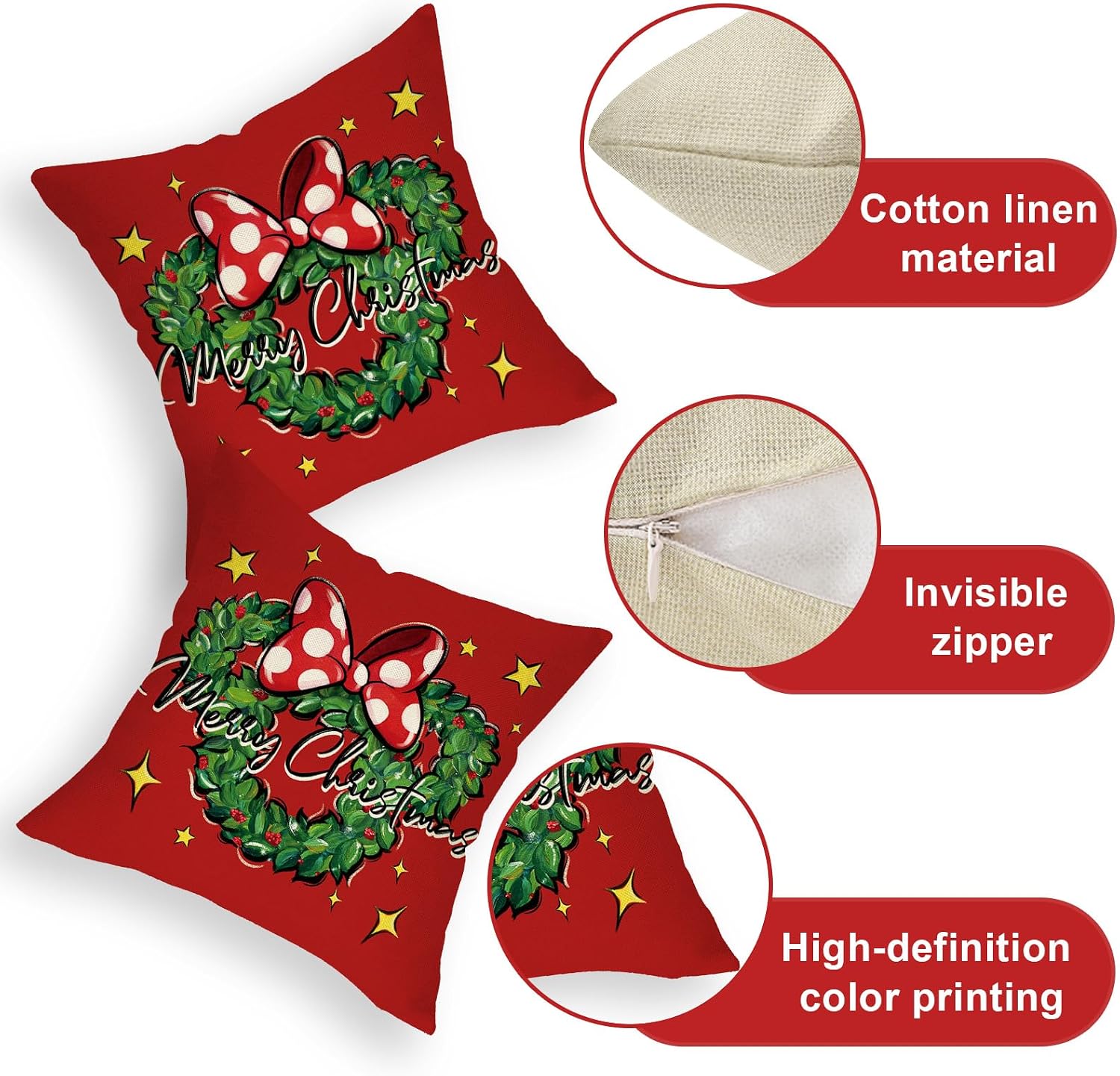 Merry Christmas Wreath Decorative Throw Pillow Cover 16 x 16 image 4