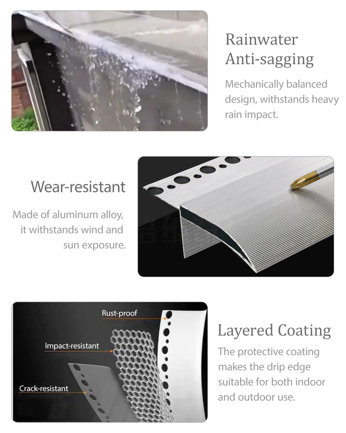 Moldura decorativa para canalón de lluvia para bajante y protección de ventanas