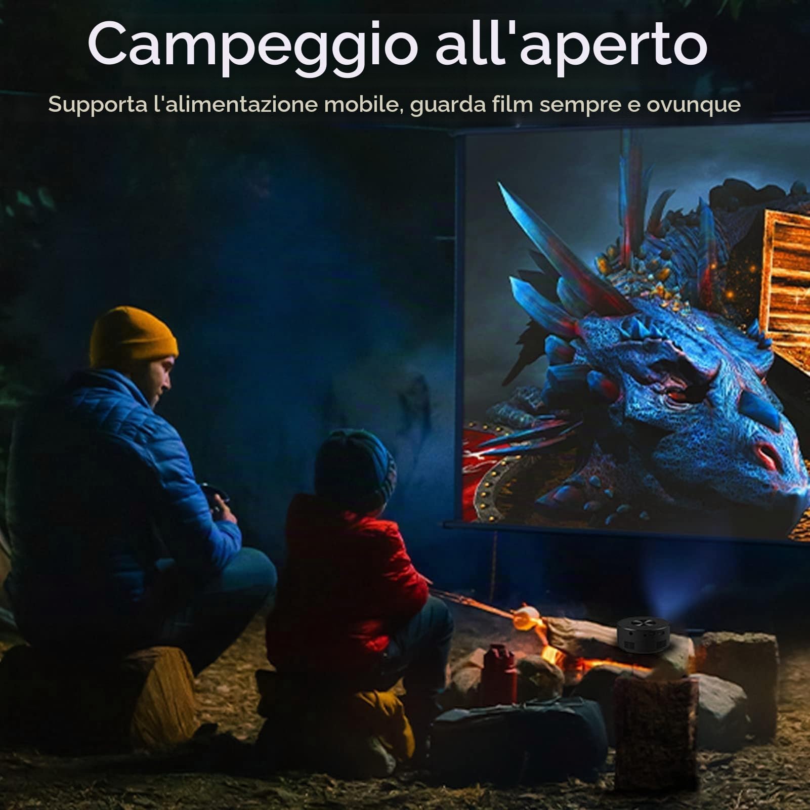 Mini Proiettore Portatile LCD TFT per Bambini, Proiettore Tascabile con Schermo Integrato e Telecomando – Ideale per Campeggio, Viaggi ed Esterno, Ricaricabile via USB 5V/2A