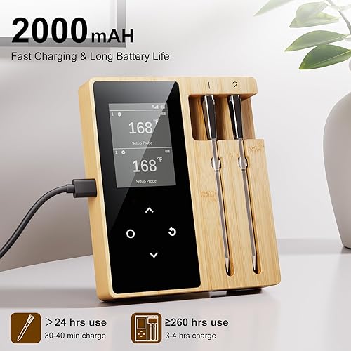 Miniatura 7 de Wireless Meat Thermometer Digital with 2 Probes, Long Range Bluetooth Food Thermometer with Smart APP Alerts for Cooking, Grill, AirFryer, Birthday