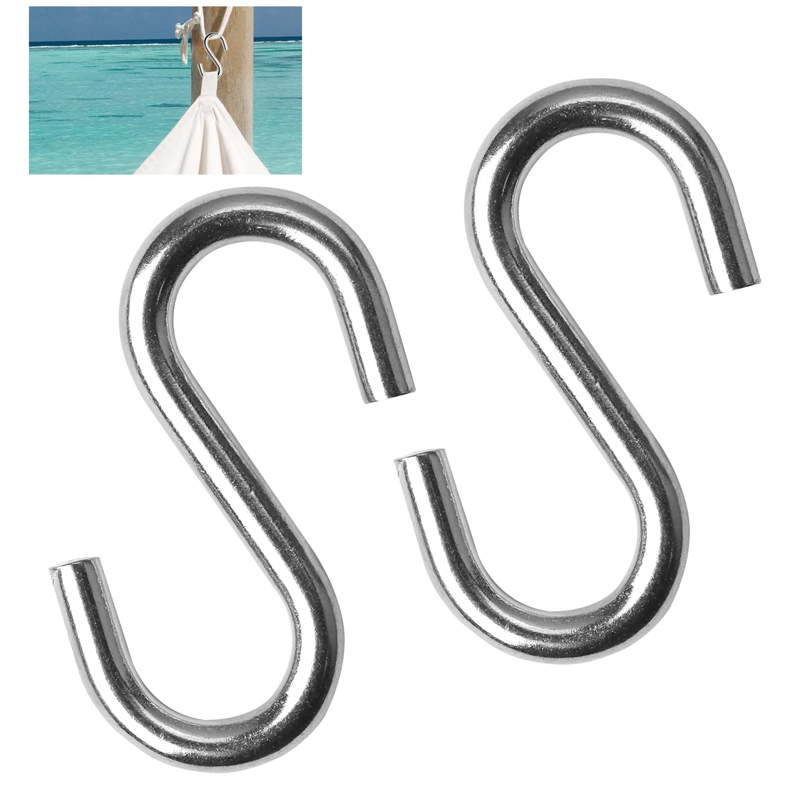 GEU Heavy Duty S Hooks 304 Stainless Steel 3 Inch Metal Hammock Hooks for Hanging 300kg Weight Capacity Butchers Anti-Rust Swing S Shaped Hook