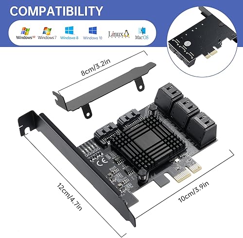 Miniatura 26 de PCIE a SATA 3.0 tarjeta 10 puertos,PCIE a SATA III 6Gbps tarjeta de expansión,ASM1166+JMB575 Chips