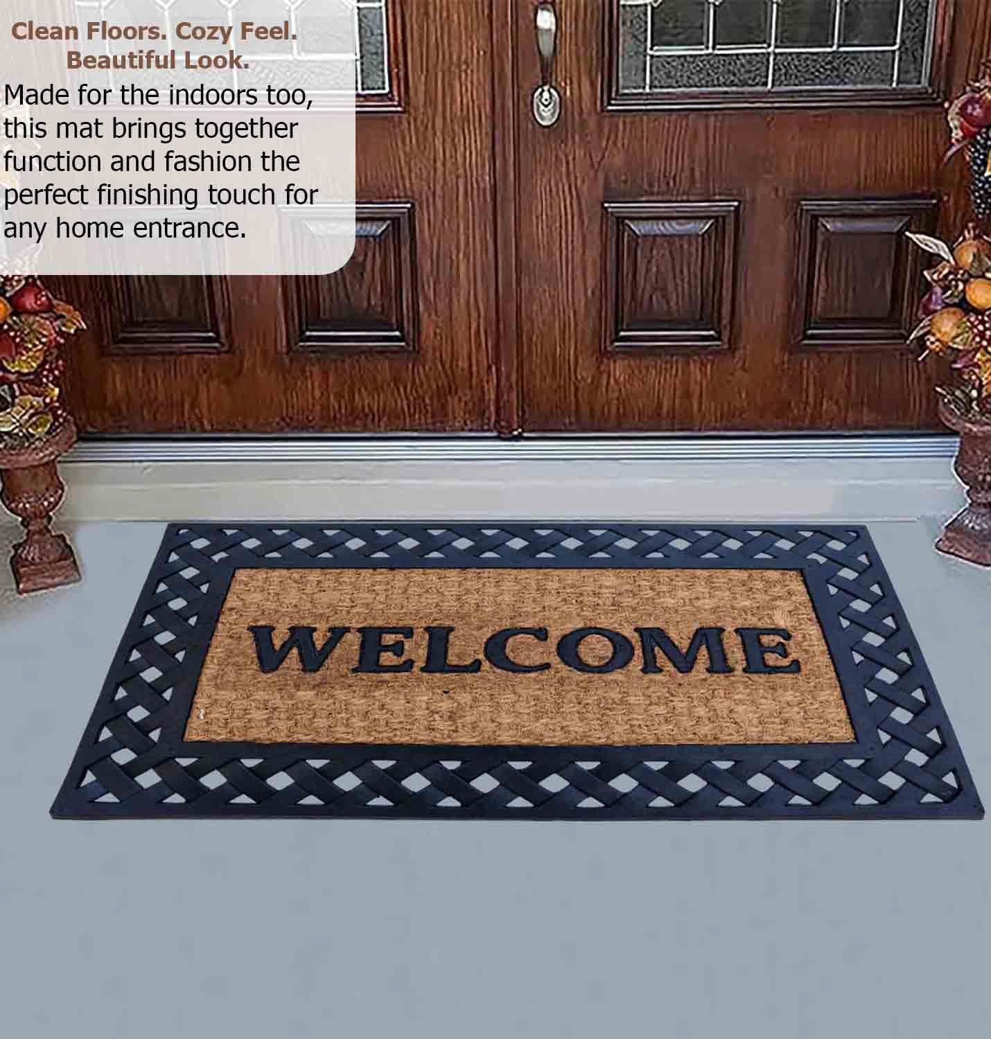 Gardenised Natural Coir and Non-Slip Rubber Doormat with Embossed Welcome Design Coconut Fiber Floor Mat for Front Door Porch Patio Entryway Garage Mudroom & Use 18x30, Peaceful Welcome image 5