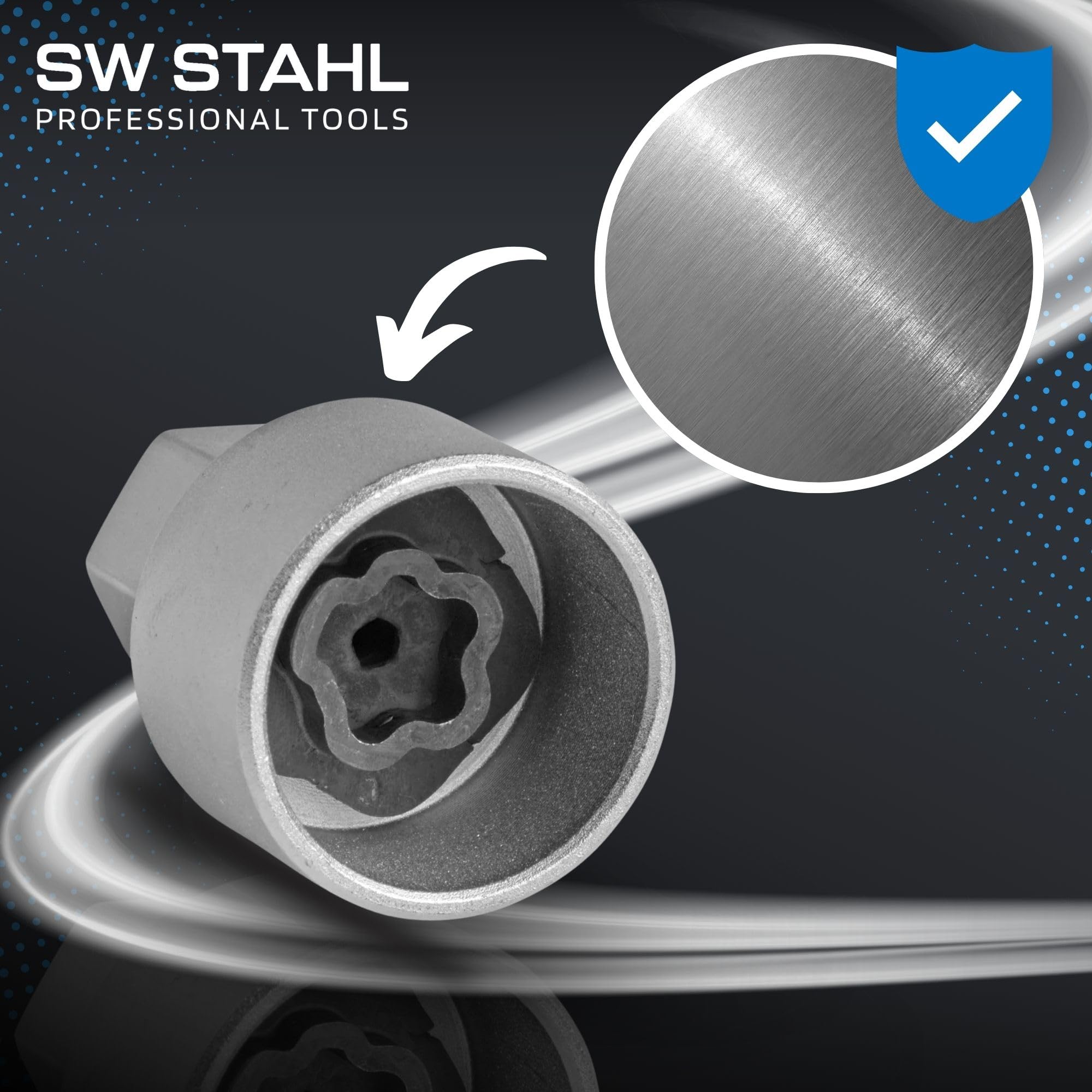 SW-Stahl 02384L Felgenschloss Demontage Set - 20-teilig für BMW Adapter | Ersatzschlüssel Satz zum Lösen von Radsicherungen, 1/2 Zoll Antrieb, 20 Adapter Größen 41-60 für Reifenmontage