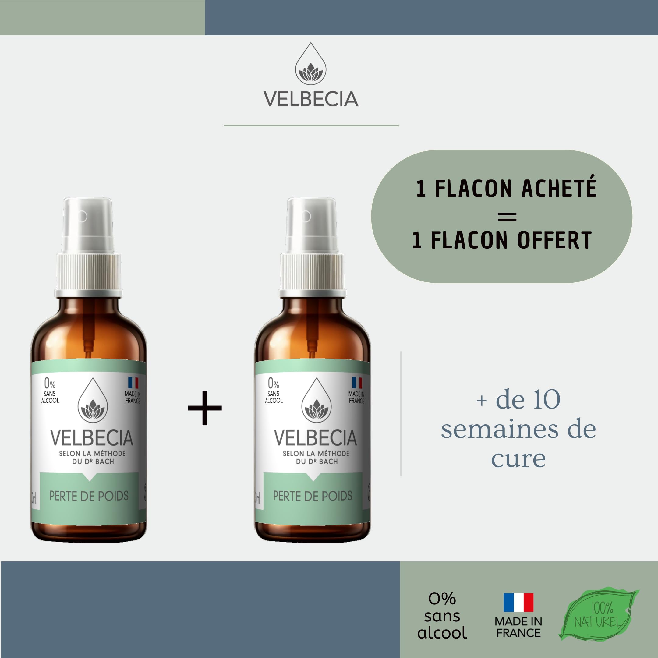 Velbecia® Perte de poids 50 ml +1 OFFERT Elixirs de fleurs - SANS ALCOOL - Méthode du Dr Bach - Gérer sa frustration, culpabilité, découragement, tentation, démotivation