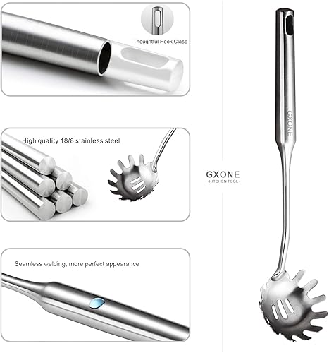 Vista 23 de Cucharón de sopa, cucharón de cocina de acero inoxidable 304, herramientas para wok con mango largo de madera, resistente al calor, plata/14.6