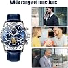 Mechanical Watches for Men - Elegant Automatic Bracelet Watch for Men, Chronograph | Luxury Multifunction Watch with Leather Strap, Classic Analog Screen for Business and Clothing, blue, See