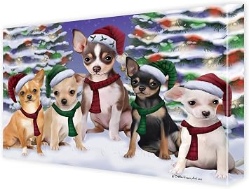 Doggie of the Day Christmas Family Portrait Chihuahua Dogs Canvas Wall Art - Premium Quality Ready to Hang Room Decor Wall Art Canvas - Digital Painting for Decoration, 5"x7"
